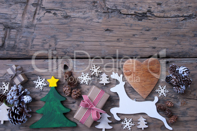 Brown, Green, Red Christmas Decoration, Tree, Reindeer, Gift