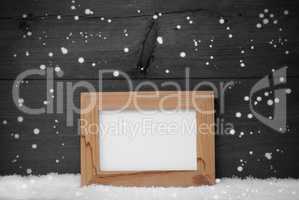 Gray Christmas Card With Picture Frame, Snowflakes, Copy Space