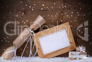 Chrsitmas Gifts With Copy Space On Snow, Snowflakes