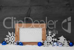 Blue Gray Christmas Decoration, Snow, Copy Space
