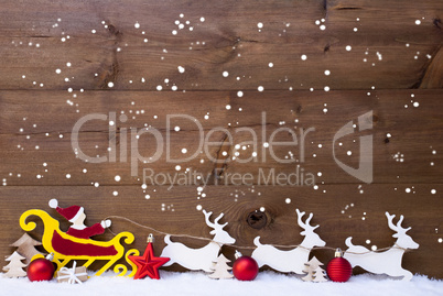 Santa Claus Sled, Reindeer, Snowflakes, Copy Space, Red Balls