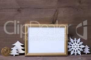 Frame With White Christmas Decoration, Copy Space