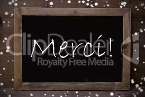 Chalkboard With Merci Means Thank You, Snowflakes