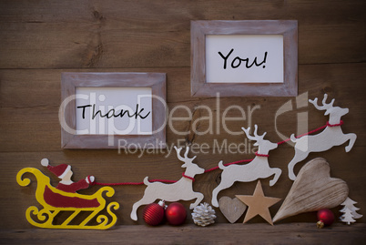 Santa Claus Sled And Reindeer, Frame With Thank  You