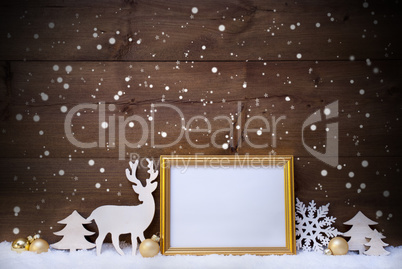 White, Golden Christmas Card With Copy Space And Snowflakes