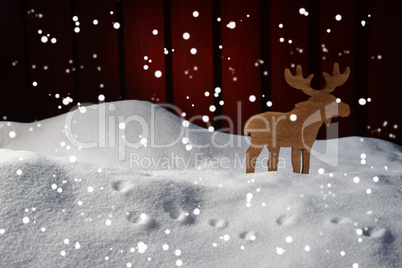 Christmas Card On Snow With Moose And Copy Space, Snowflakes