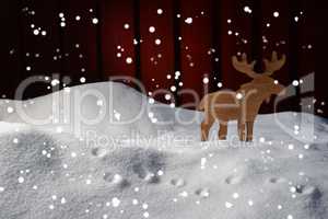 Christmas Card On Snow With Moose And Copy Space, Snowflakes