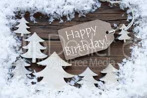 Label Christmas Trees And Snow Happy Birthday