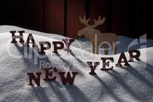 Christmas Card With Moose Snow, Happy New Year