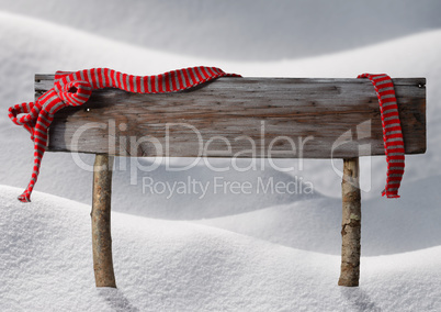 Brown Christmas Sign Copy Space Snow, Red Ribbon
