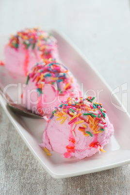 Close up colorful decor pink ice cream