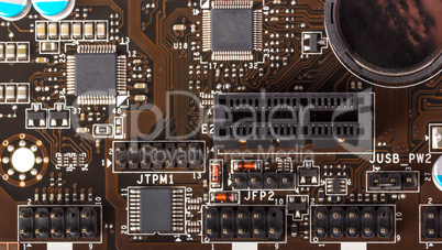 Electronic collection - digital components on computer mainboard