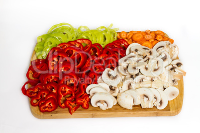 Pepper carrot and mushrooms vegetables isolated