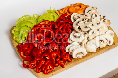 Pepper carrot and mushrooms vegetables isolated