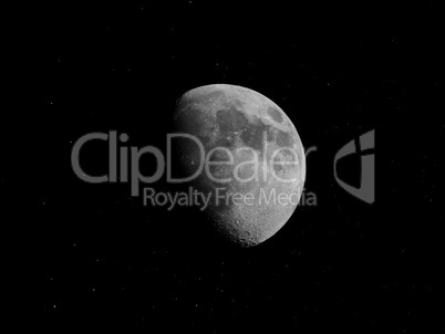 Black and white Gibbous moon with stars