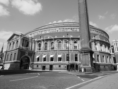 Black and white Royal Albert Hall in London