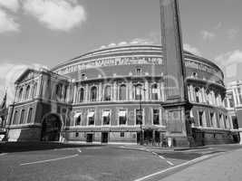 Black and white Royal Albert Hall in London