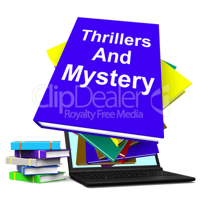 Thrillers and Mystery Book Laptop Shows Genre Fiction Books