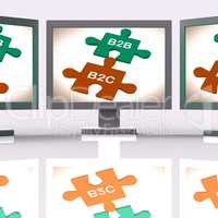 B2B And B2C Puzzle Screen Shows Corporate Partnership Or Consume