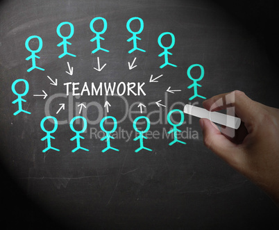 Teamwork Stick Figures Shows Working As A Team