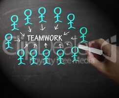 Teamwork Stick Figures Shows Working As A Team