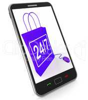 Twenty-four Seven Bag Represents Online Shopping Availability