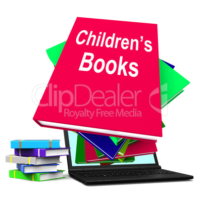Children's Books Book Stack Laptop Shows Reading For Kids