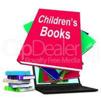 Children's Books Book Stack Laptop Shows Reading For Kids