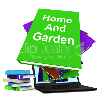 Home And Garden Book Stack Laptop Shows Books On Household Garde