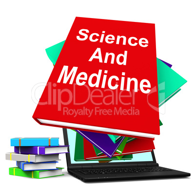 Science And Medicine Book Stack Laptop Shows Medical Research