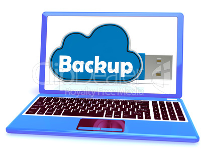 Backup Memory Stick Laptop Shows Files And Cloud Storage