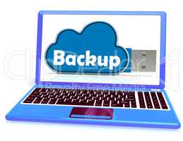 Backup Memory Stick Laptop Shows Files And Cloud Storage