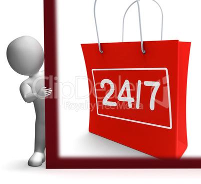 Twenty Four Seven Shopping Sign Shows Open 24/7