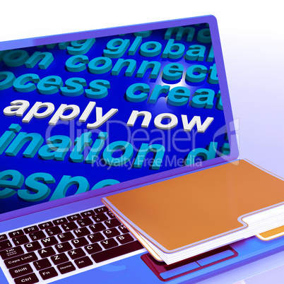 Apply Now Word Cloud Laptop Shows Work Job Applications