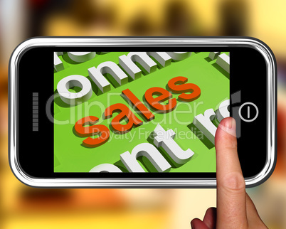 Sales In Word Cloud Phone Shows Promotions And Deals