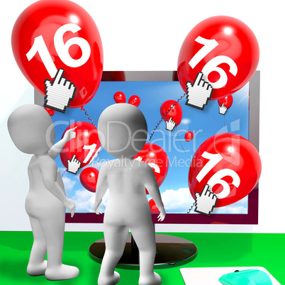 Number 16 Balloons from Monitor Show Internet Invitation or Cele