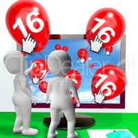 Number 16 Balloons from Monitor Show Internet Invitation or Cele