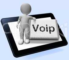 Voip Button Tablet With Character  Means Voice Over Internet Pro