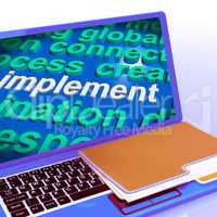 Implement Word Cloud Laptop Shows Implementing Or Execute A Plan