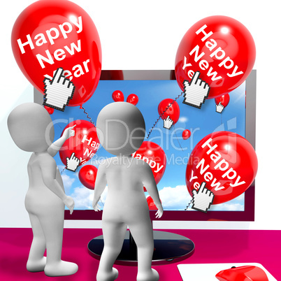 Happy New Year Balloons Show Online Celebration Or Invitations