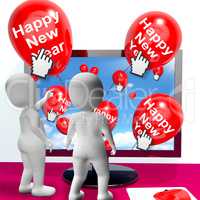 Happy New Year Balloons Show Online Celebration Or Invitations