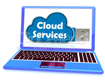 Cloud Services Memory Stick Laptop Shows Internet File Backup An