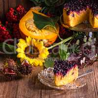 Autumn pumpkin cheesecake with cranberries