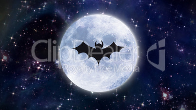 bat shadow at white moon in space