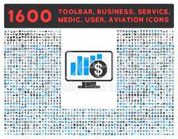 Sales Monitor Icon with Large Pictogram Collection