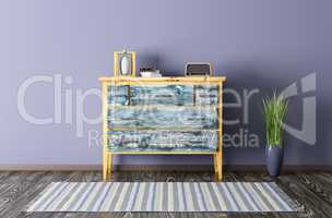 Interior of a room with vintage chest of drawers 3d render