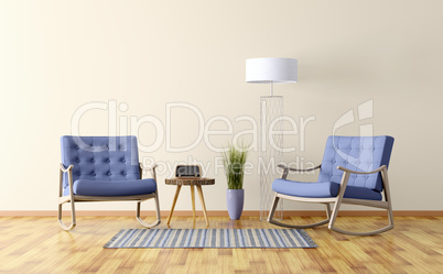 Interior of a room with two rocking chairs 3d render
