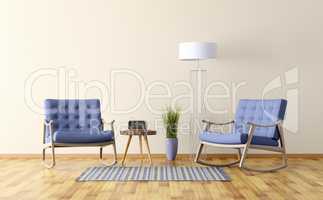 Interior of a room with two rocking chairs 3d render