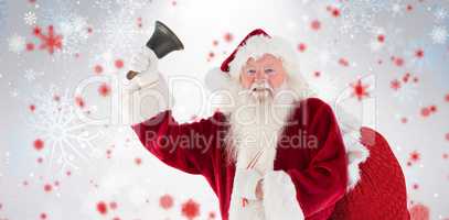 Composite image of happy santa ringing a bell