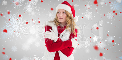 Composite image of portrait of woman in warm clothing